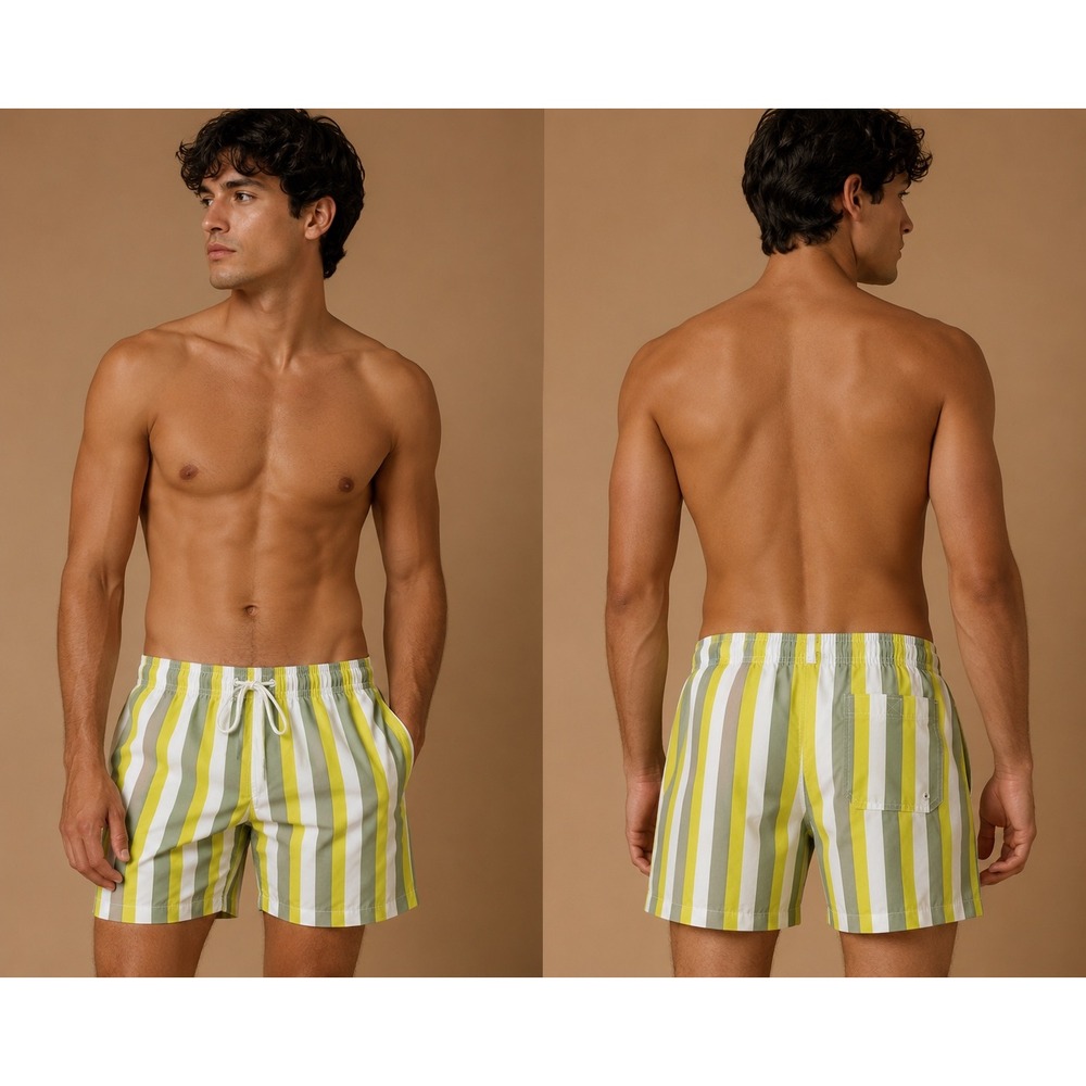 Goodfellow & Co‎ Men's Striped Swim Trunks Yellow Green White Size L 6" Inseam